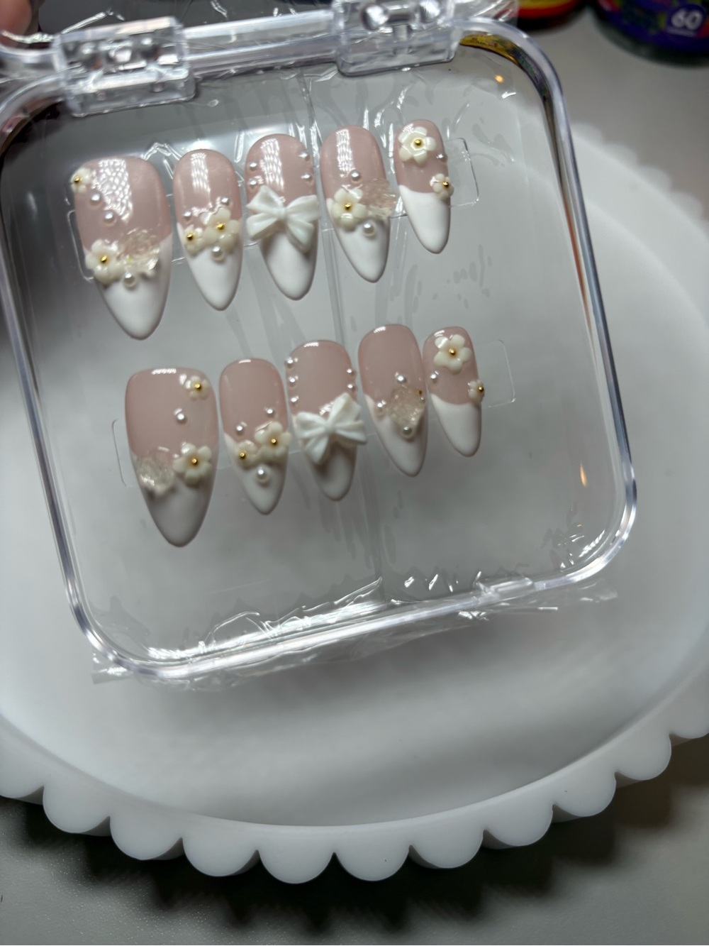 Bridal Pink & White 3D Flower Press-On Nail Set